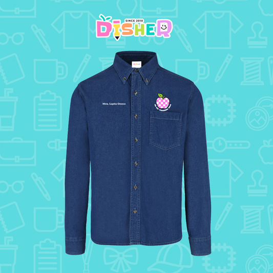 CBML-C-026: Camisa Bordada Mezclilla Manga Larga Caballero  I Manzana cuadros