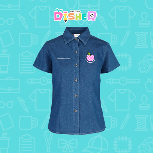 CBMC-D-026 : Camisa Bordada Mezclilla Manga Corta Dama  I  Manzana cuadros