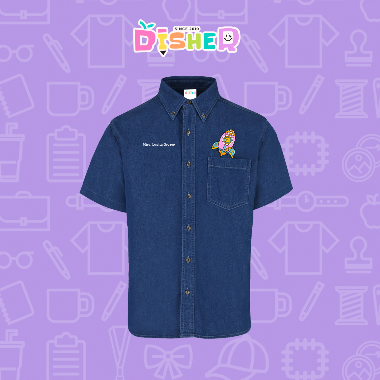 CBMC-C-027: Camisa Bordada Mezclilla Manga Corta Caballero  I Cohete