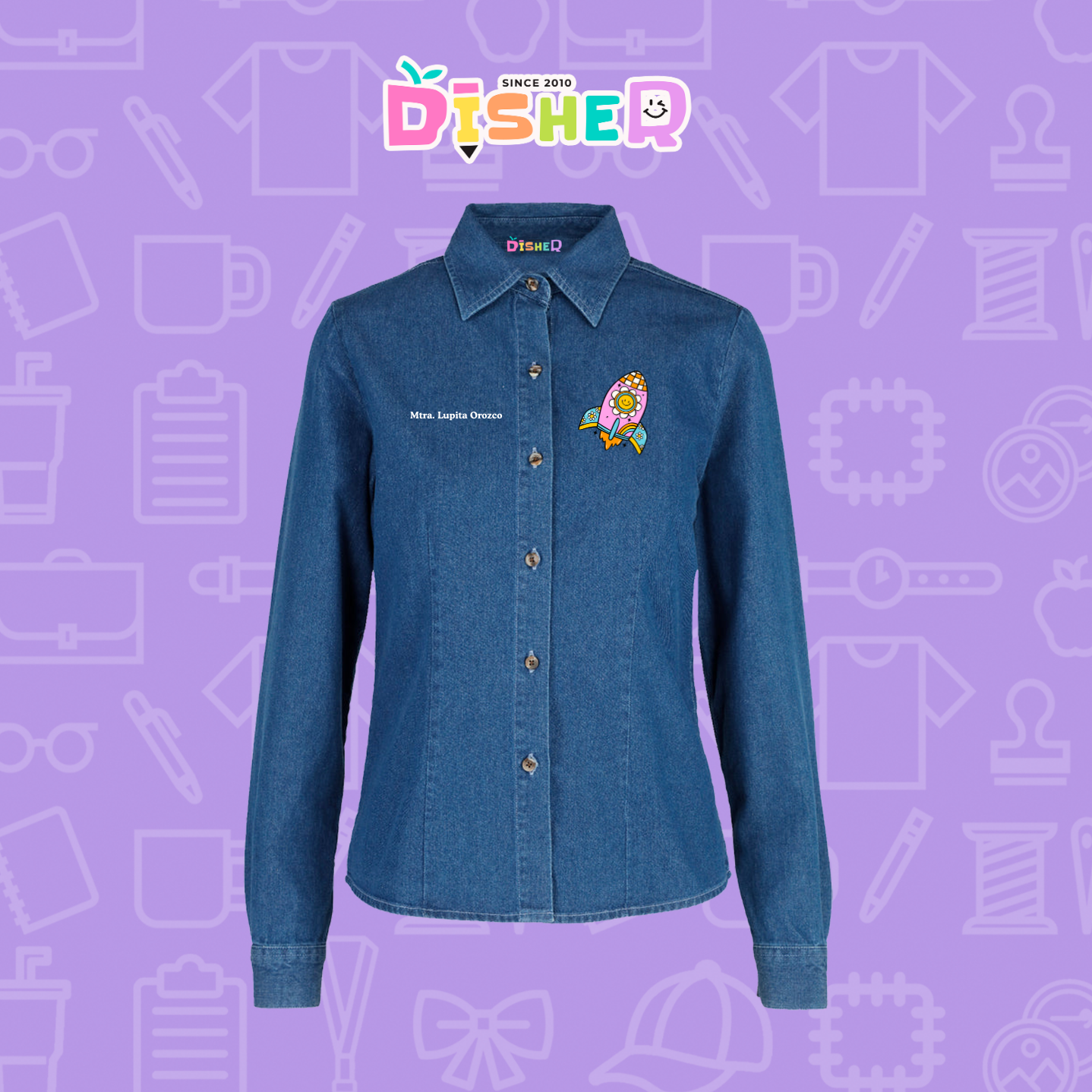 CBML-D-027: Camisa Bordada Mezclilla Manga Larga Dama  I Cohete