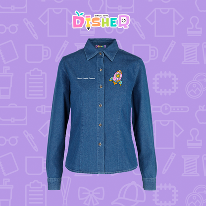 CBML-D-027: Camisa Bordada Mezclilla Manga Larga Dama  I Cohete