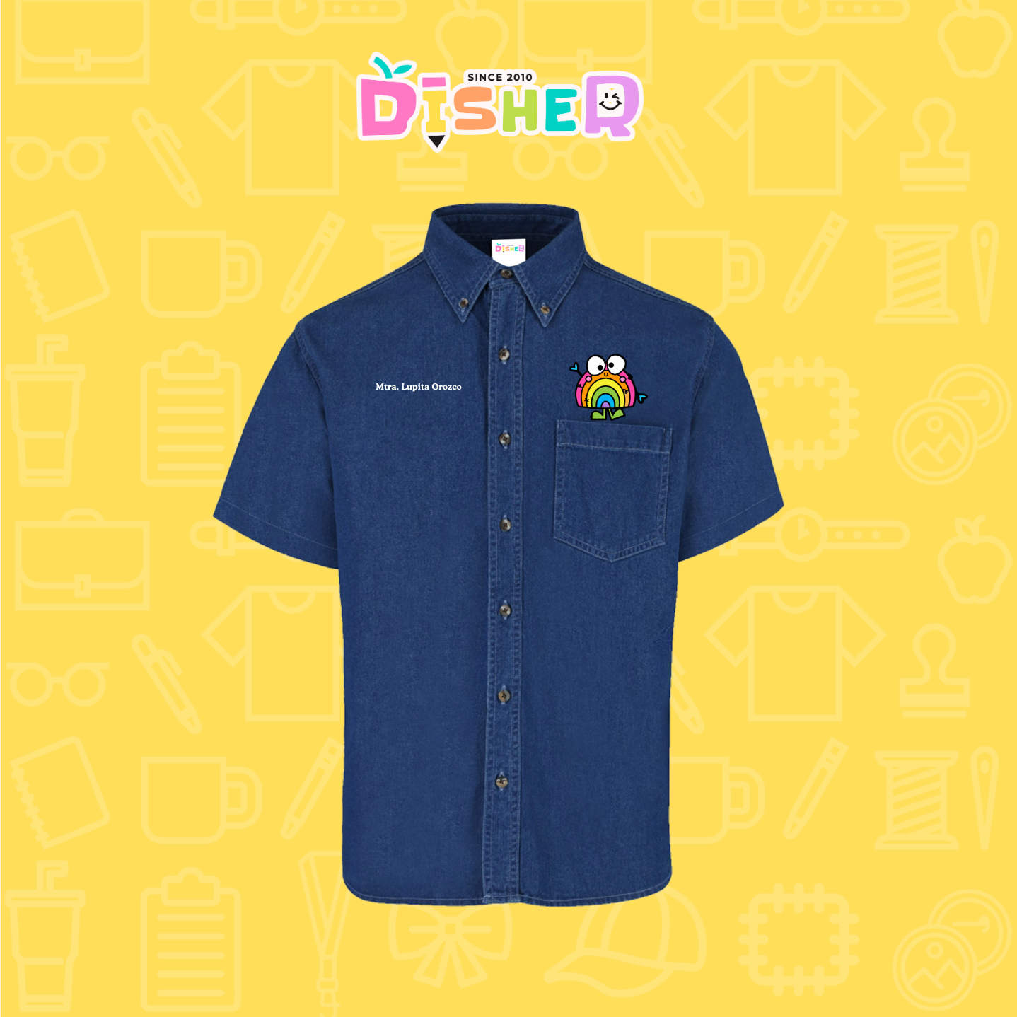 CBMC-C-029: Camisa Bordada Mezclilla Manga Corta Caballero  I Arcoiris manitas