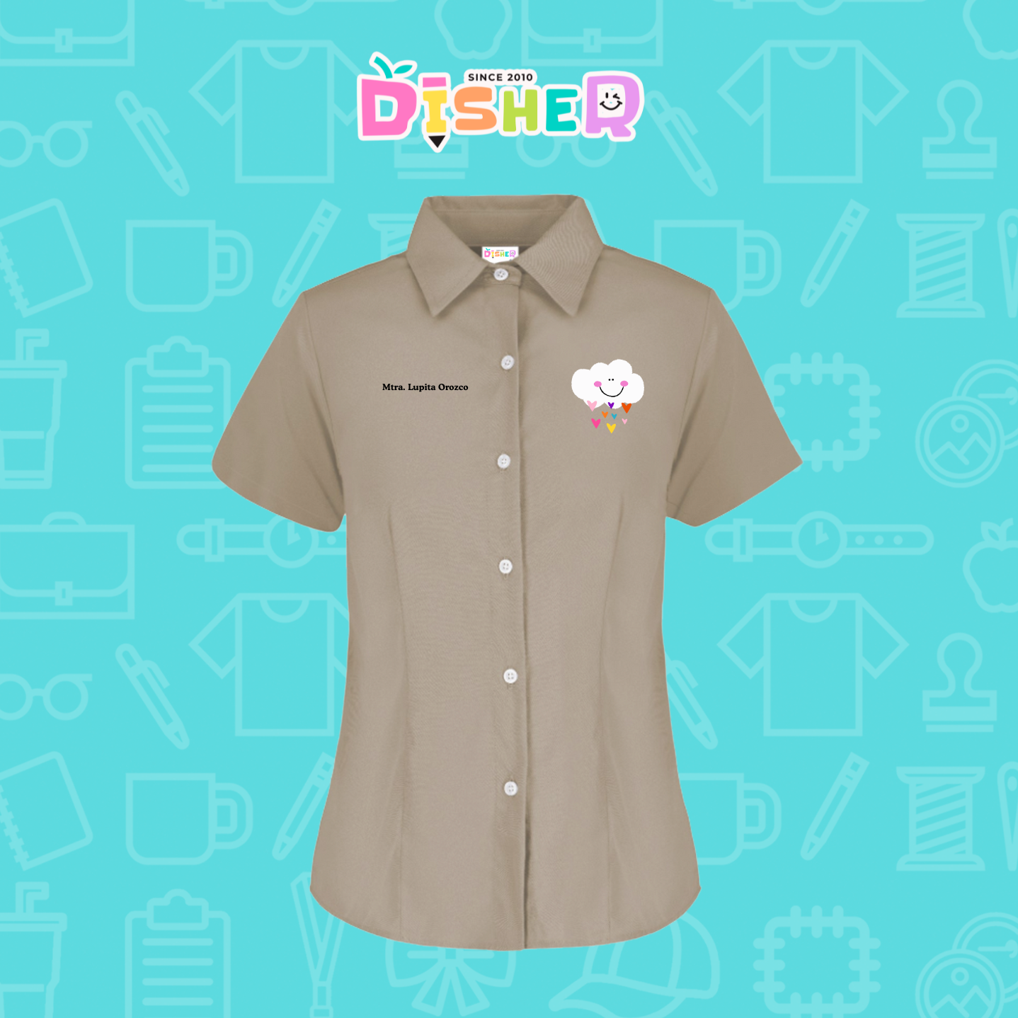 CBGC-D-022: Camisa Bordada Gabardina Manga Corta Dama  I Nube corazones