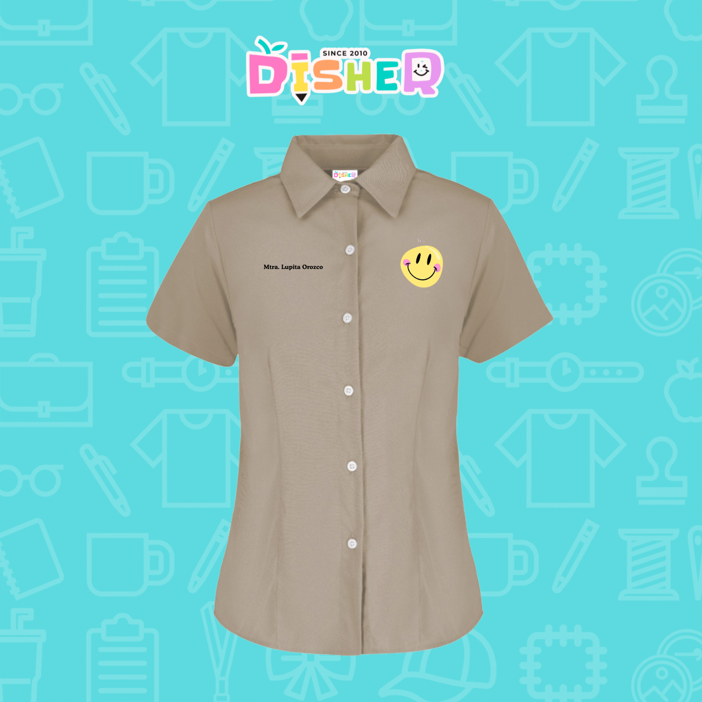 CBGC-D-021: Camisa Bordada Gabardina Manga Corta Dama  I Happy face