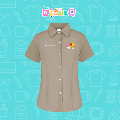 CBGC-D-005: Camisa Bordada Gabardina Manga Corta Dama  I Moño lápiz hoja