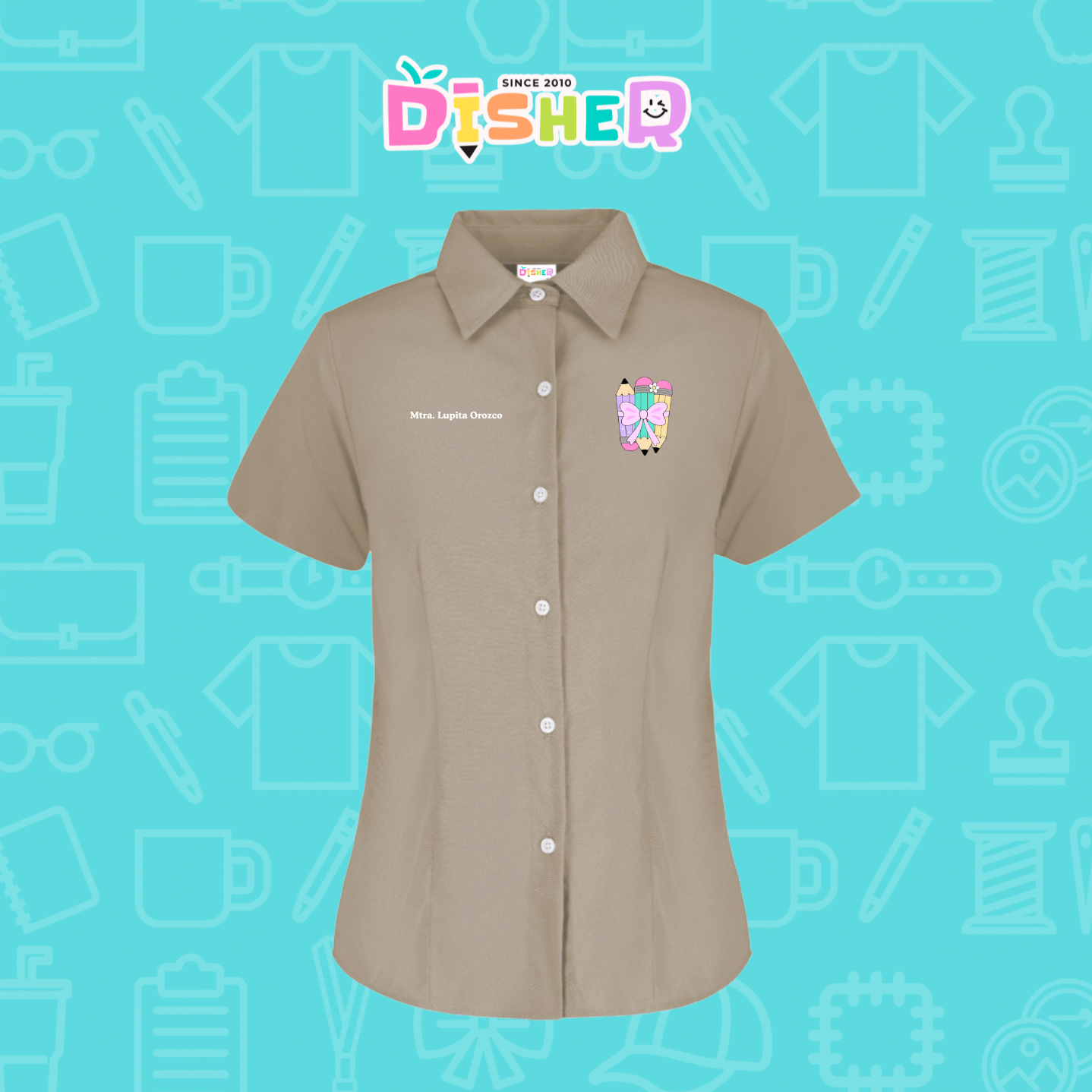 CBGC-D-007: Camisa Bordada Gabardina Manga Corta Dama  I Lápices moño