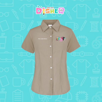 CBGC-D-006: Camisa Bordada Gabardina Manga Corta Dama  I Teach pink
