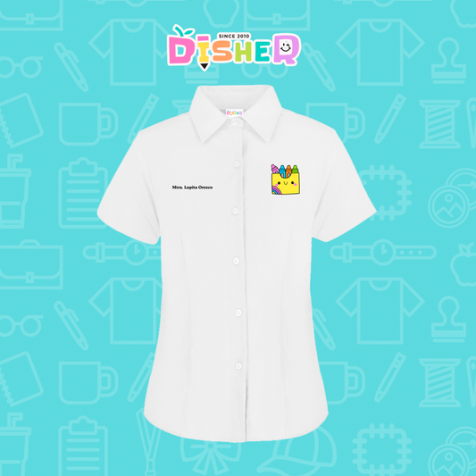 CBOC-D-016: Camisa Bordada Oxford Manga Corta Dama I Cajita crayola