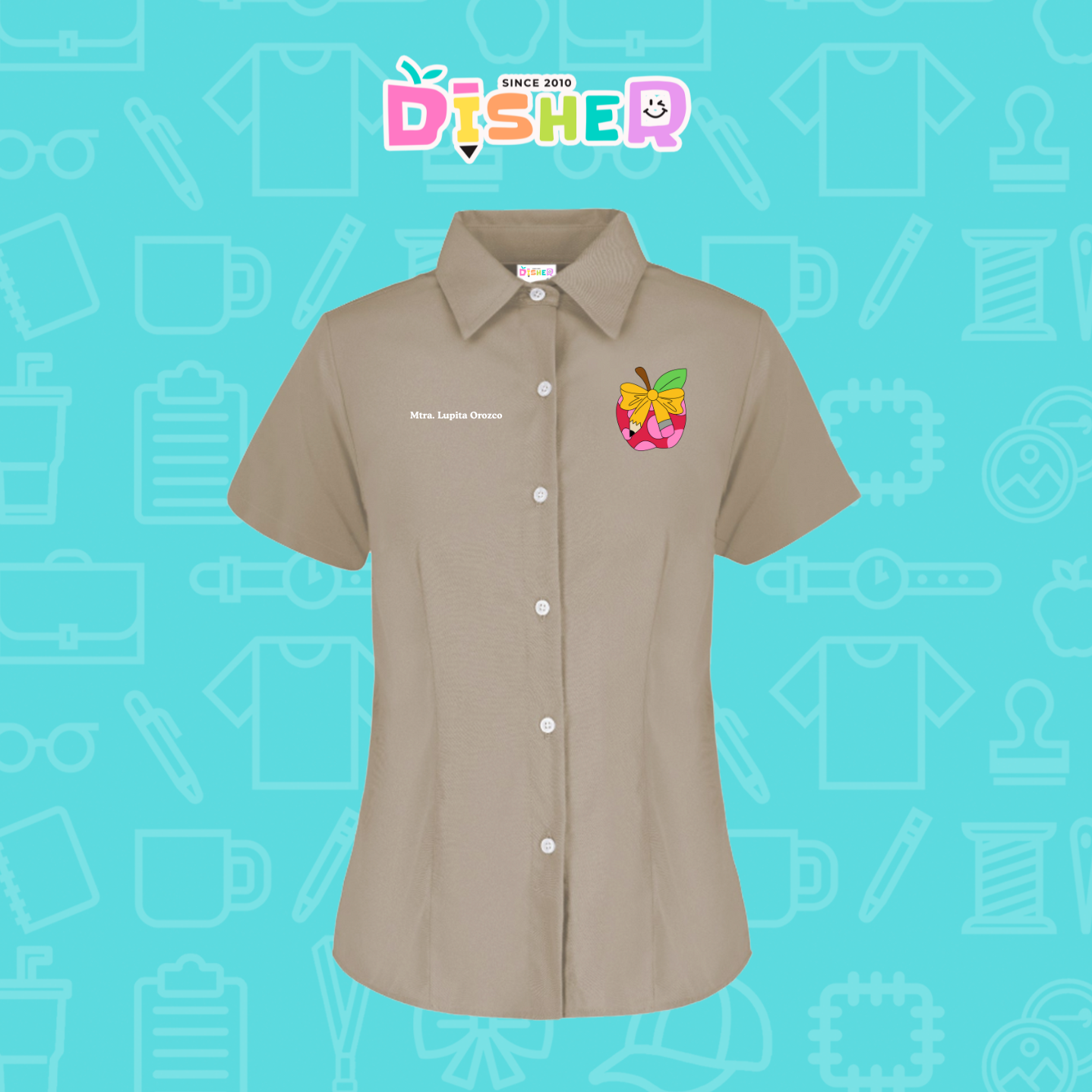 CBGC-D-012: Camisa Bordada Gabardina Manga Corta Dama  I Manzana moño