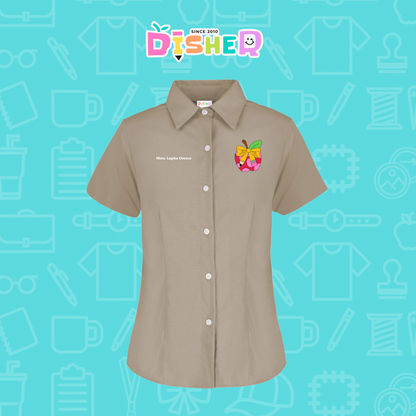 CBGC-D-012: Camisa Bordada Gabardina Manga Corta Dama  I Manzana moño