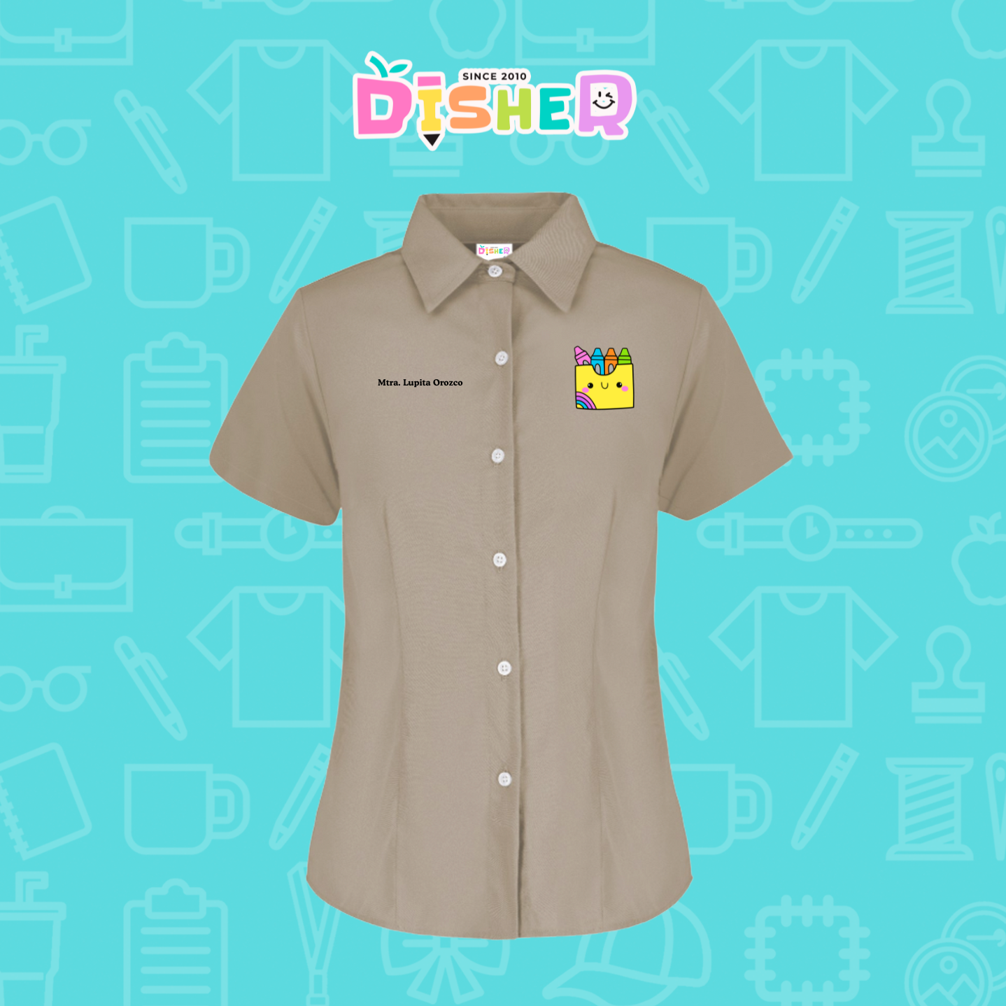 CBGC-D-016: Camisa Bordada Gabardina Manga Corta Dama  I Cajita crayola