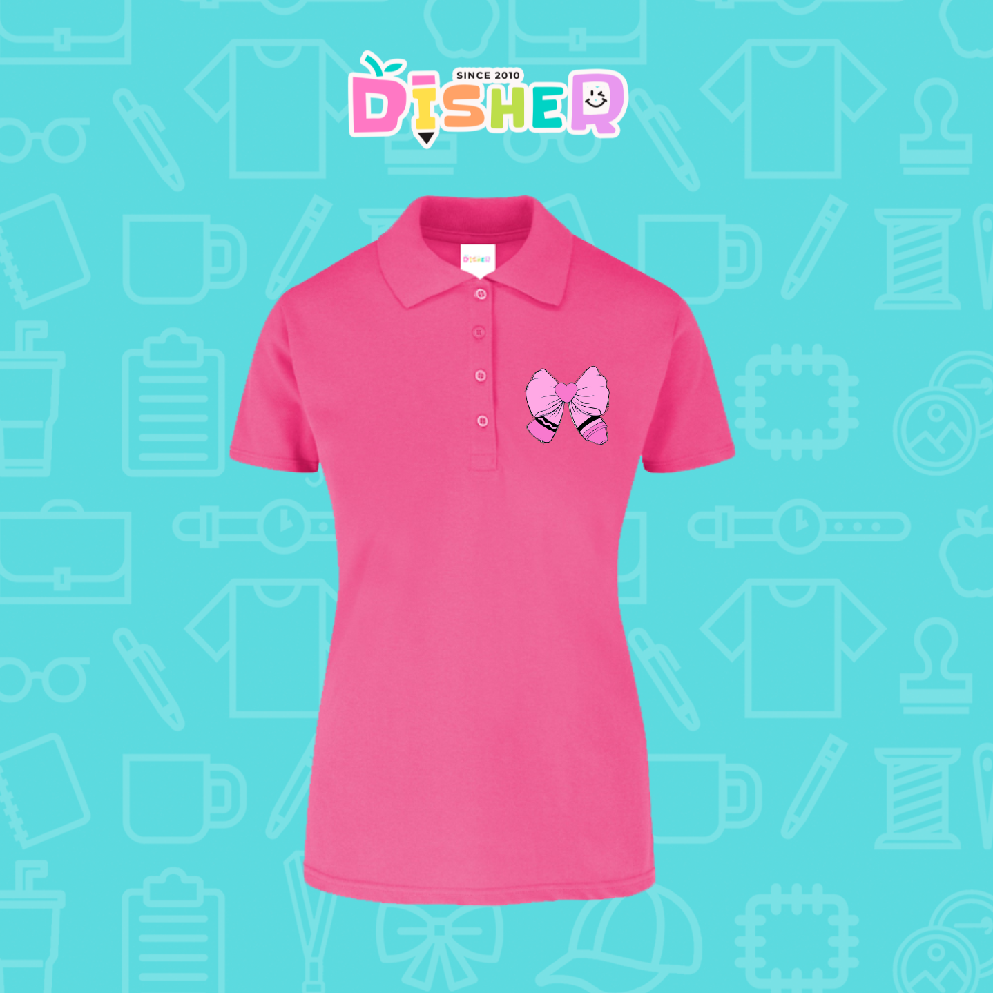 PBY-D-0009: Polo Bordada 50/50 Dama I Moño rosa caryón