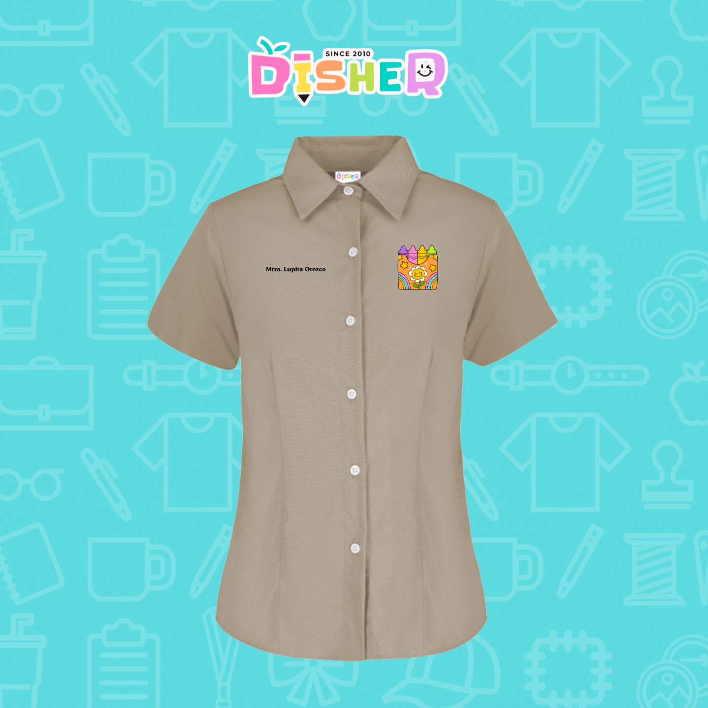CBGC-D-015: Camisa Bordada Gabardina Manga Corta Dama  I Crayones flores