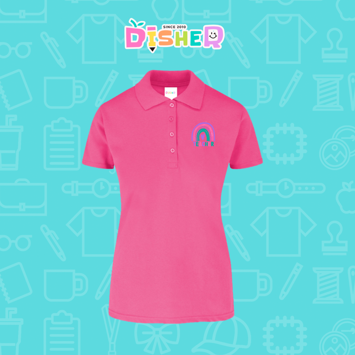 PBY-D-0086: Polo Bordada 50/50 Dama I Teacher rainbow