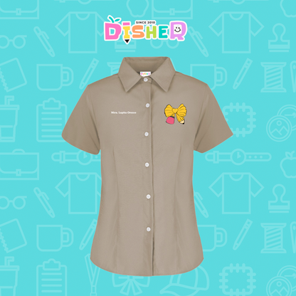 CBGC-D-011: Camisa Bordada Gabardina Manga Corta Dama  I Moño lápiz amarillo