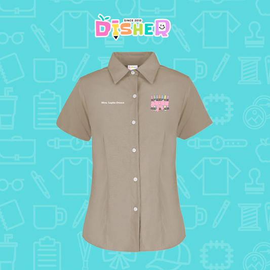 CBGC-D-008: Camisa Bordada Gabardina Manga Corta Dama  I Crayones moño