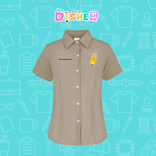 CBGC-D-031: Camisa Bordada Gabardina Manga Corta Dama  I Smiley pencil