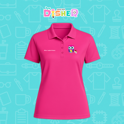 PBD-D-098: Polo Bordada Dry Fit Dama I Búho rosa