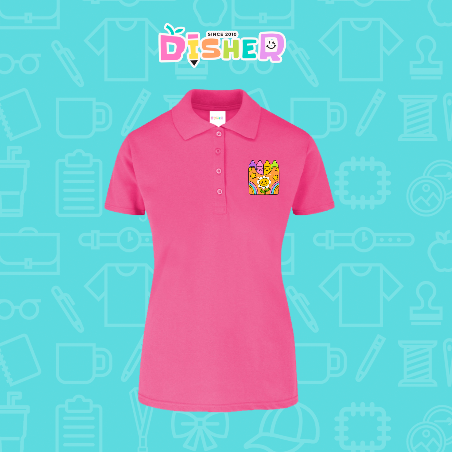 PBY-D-0015: Polo Bordada 50/50 Dama I Crayones flor