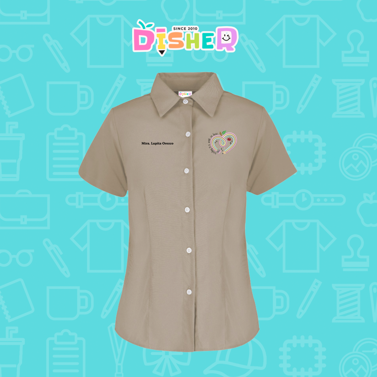 CBGC-D-013: Camisa Bordada Gabardina Manga Corta Dama  I Corazón lápiz tonos pastel