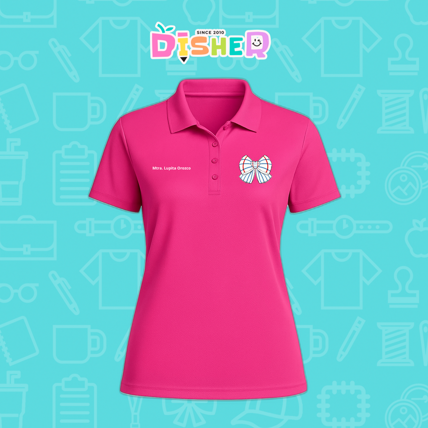 PBD-D-010 : Polo Bordada Dry Fit Dama I Moño rayas papel