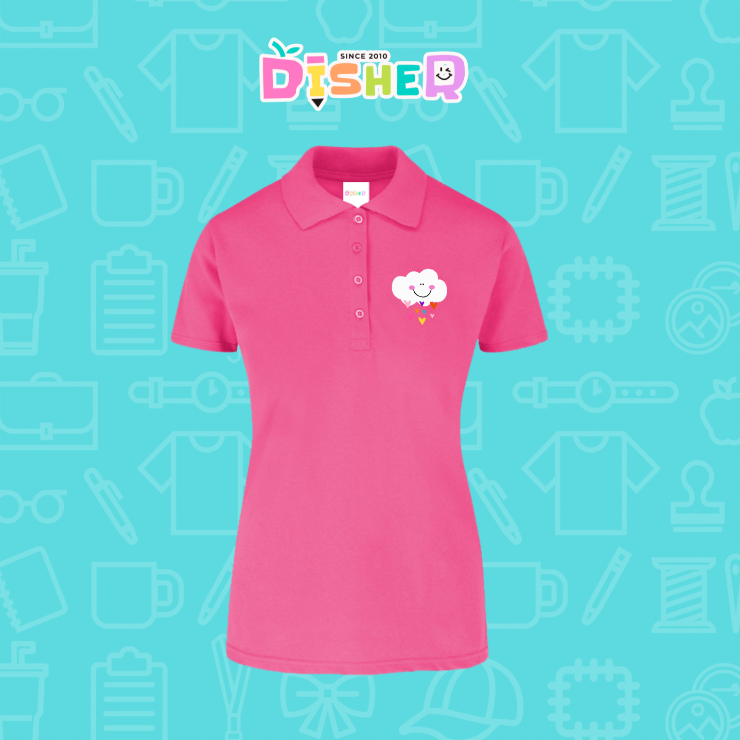 PBY-D-0022: Polo Bordada 50/50 Dama I Nube corazones