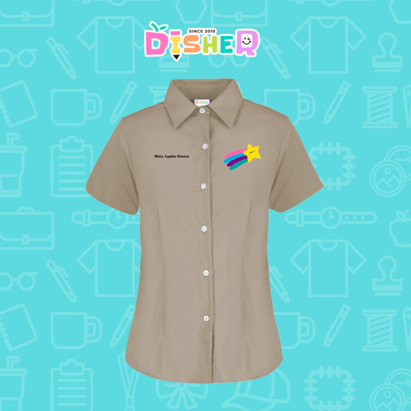 CBGC-D-019: Camisa Bordada Gabardina Manga Corta Dama  I Estrella fugaz