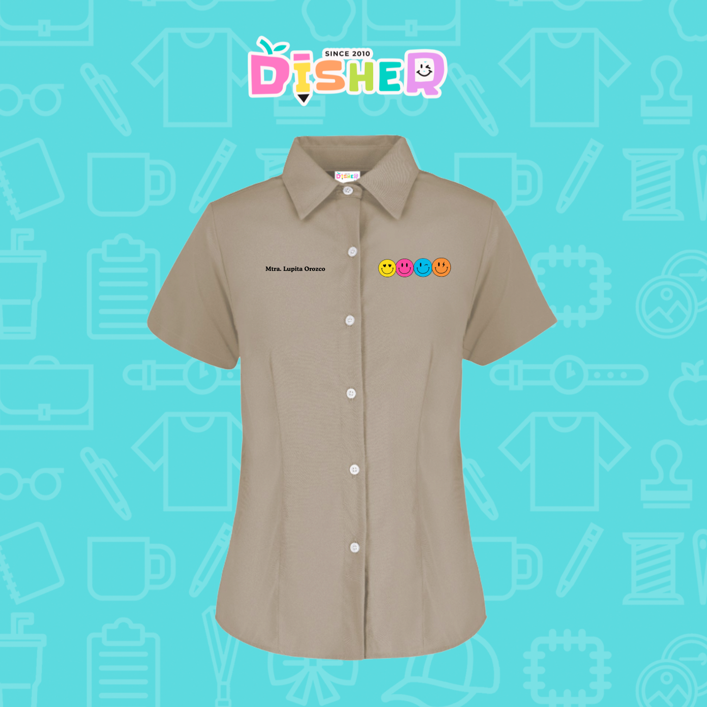 CBGC-D-024: Camisa Bordada Gabardina Manga Corta Dama  I Caritas felices