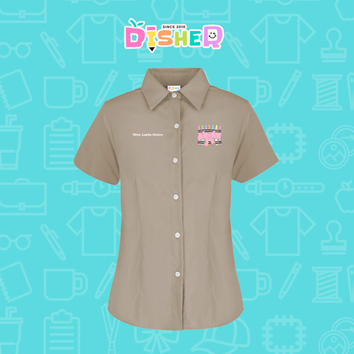 CBGC-D-008: Camisa Bordada Gabardina Manga Corta Dama  I Crayones moño