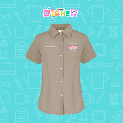 CBGC-D-008: Camisa Bordada Gabardina Manga Corta Dama  I Crayones moño