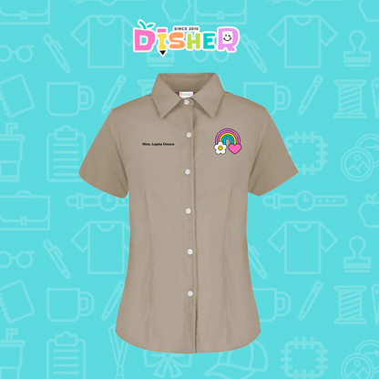 CBGC-D-025: Camisa Bordada Gabardina Manga Corta Dama  I Arcoiris corazón