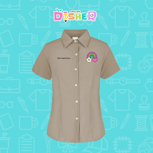 CBGC-D-025: Camisa Bordada Gabardina Manga Corta Dama  I Arcoiris corazón