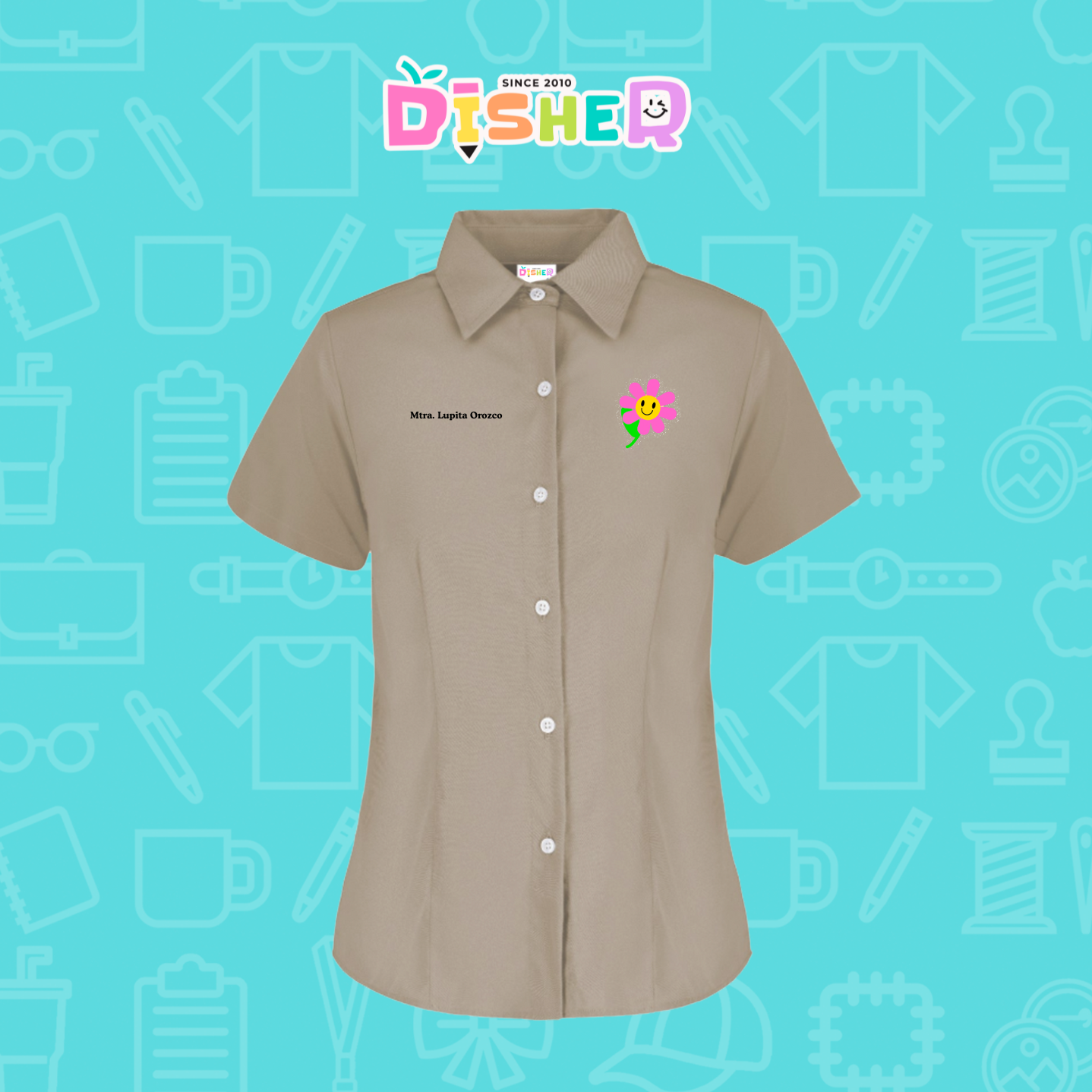 CBGC-D-020: Camisa Bordada Gabardina Manga Corta Dama  I Flor rosita