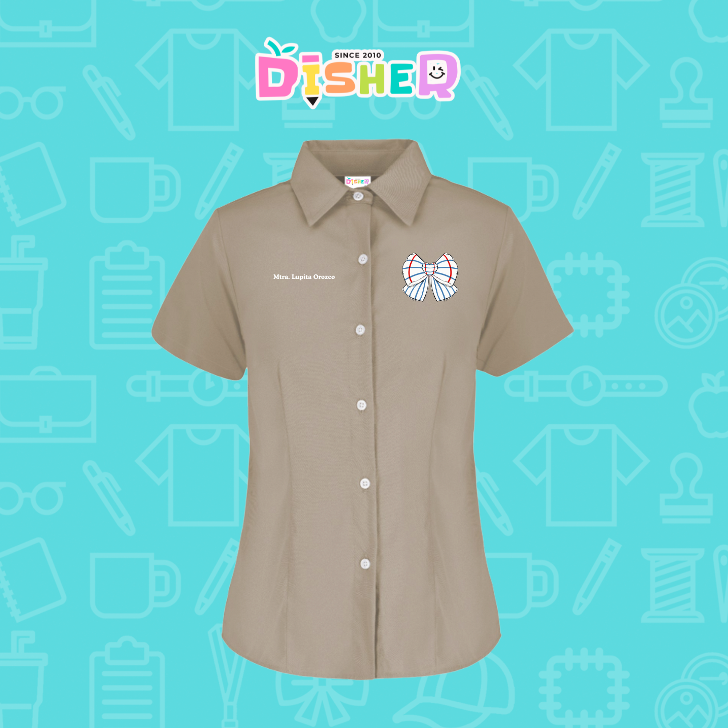 CBGC-D-010: Camisa Bordada Gabardina Manga Corta Dama  I Moño rayas papel