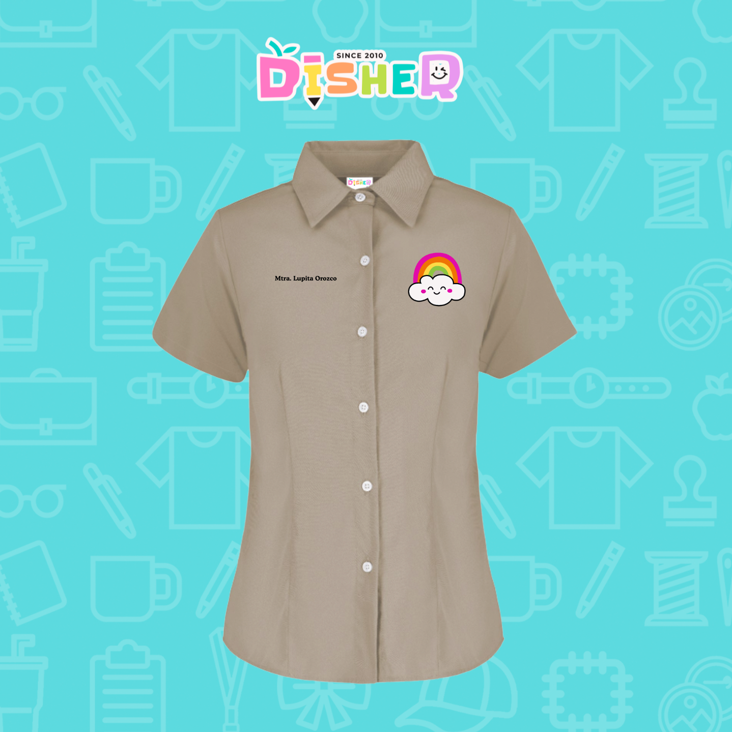 CBGC-D-017: Camisa Bordada Gabardina Manga Corta Dama  I Nube arcoiris