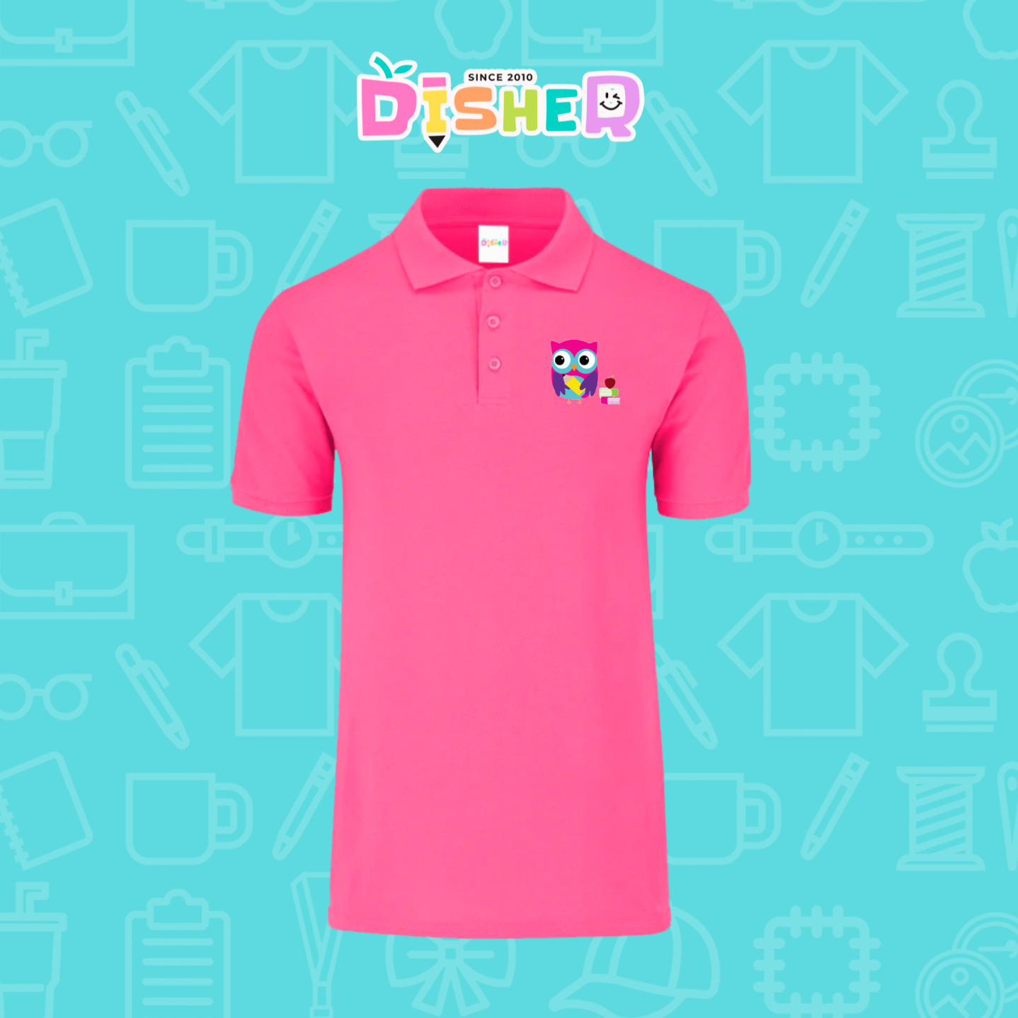 PBY-C-0098: Polo Bordada 50/50 Caballero I Búho rosa