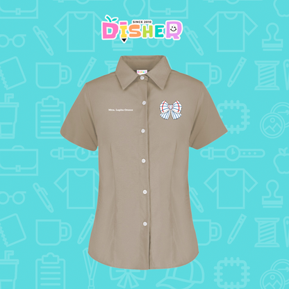 CBGC-D-010: Camisa Bordada Gabardina Manga Corta Dama  I Moño rayas papel
