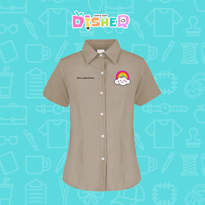 CBGC-D-017: Camisa Bordada Gabardina Manga Corta Dama  I Nube arcoiris