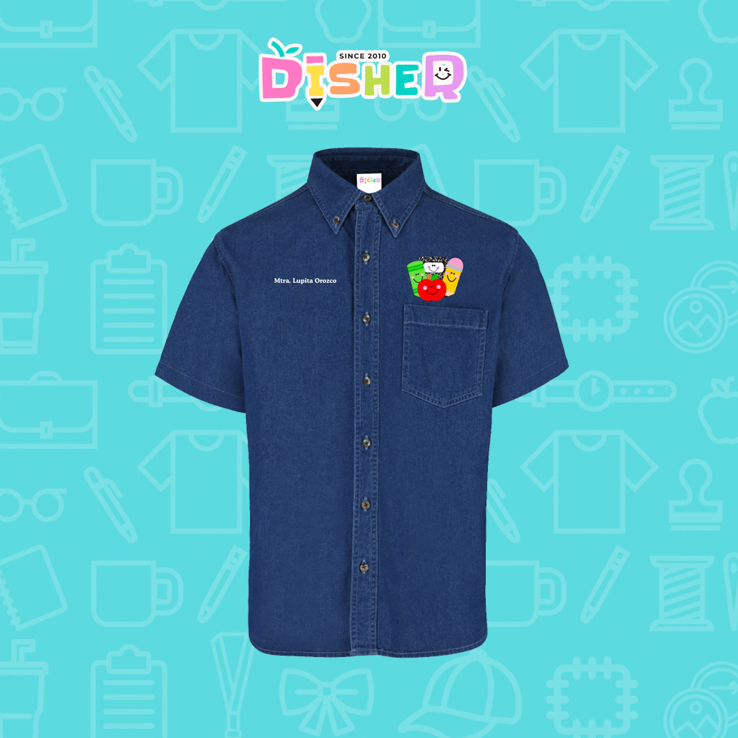 CBMC-C-032: Camisa Bordada Mezclilla Manga Corta Caballero  I Smile Supplies