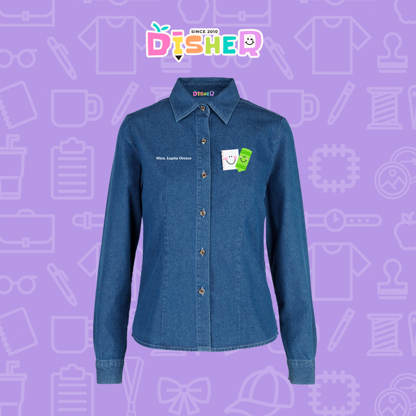 CBML-D-033: Camisa Bordada Mezclilla Manga Larga Dama  I Paper pencil