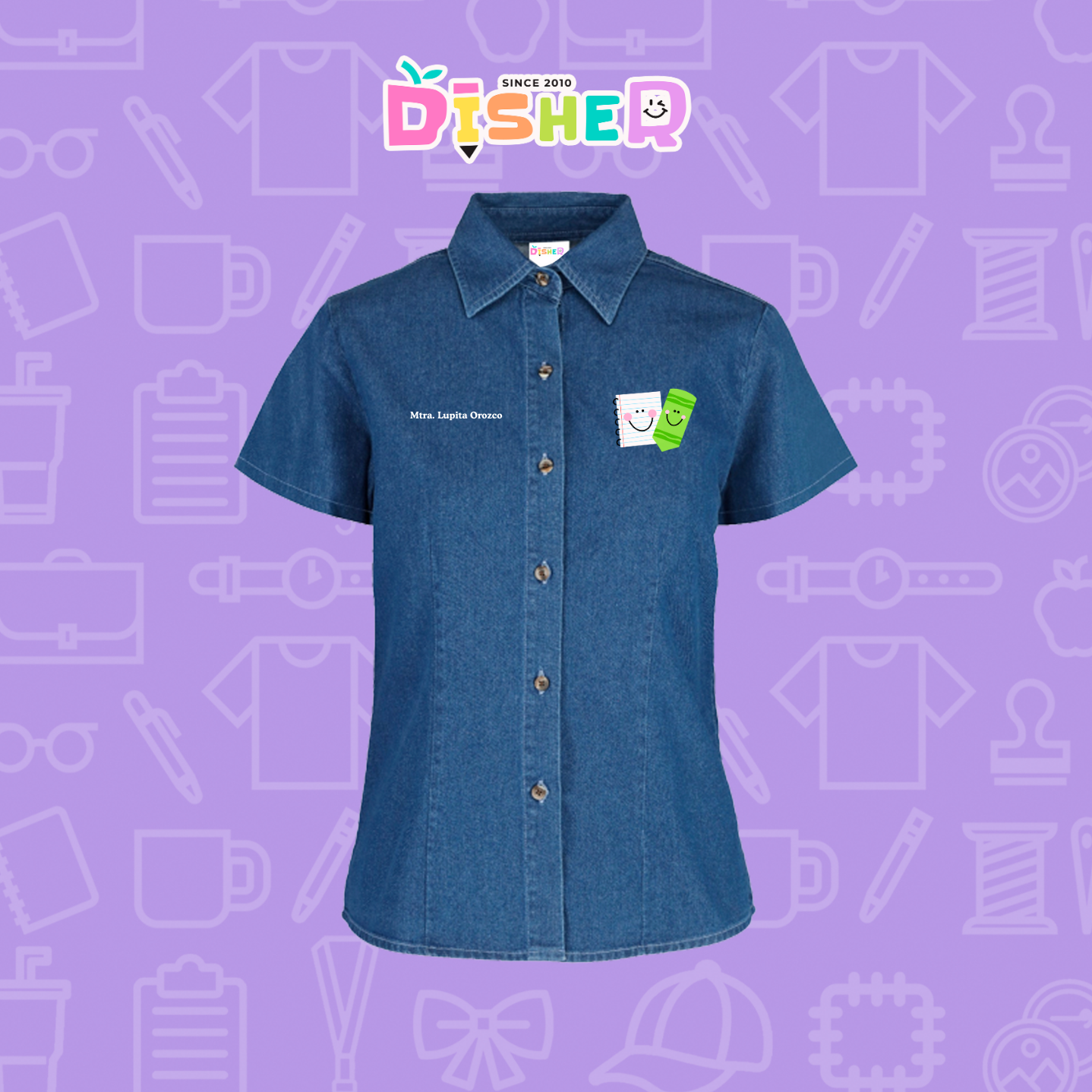 CBMC-D-033 : Camisa Bordada Mezclilla Manga Corta Dama  I  Paper pencil