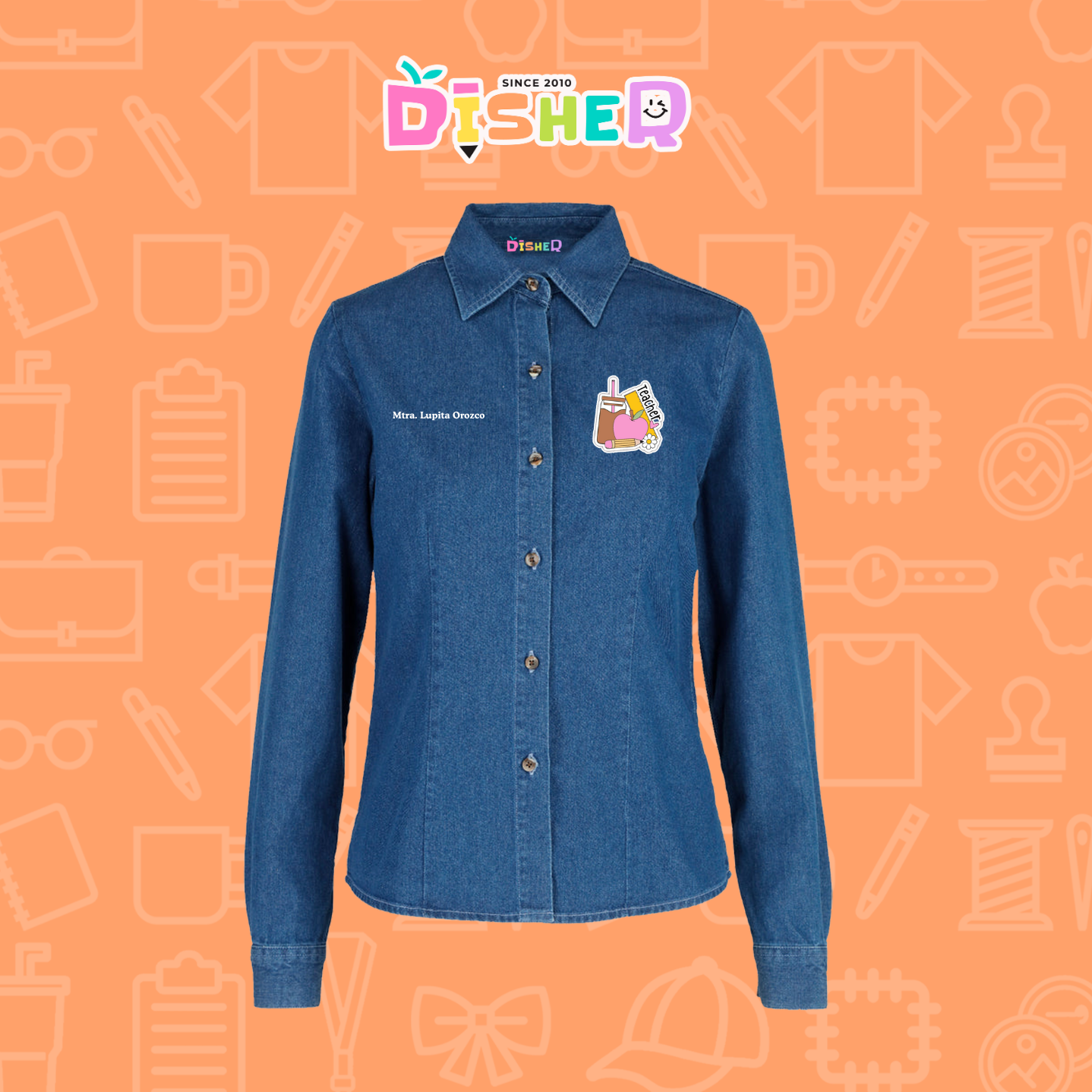 CBML-D-036: Camisa Bordada Mezclilla Manga Larga Dama  I Teacher coffe