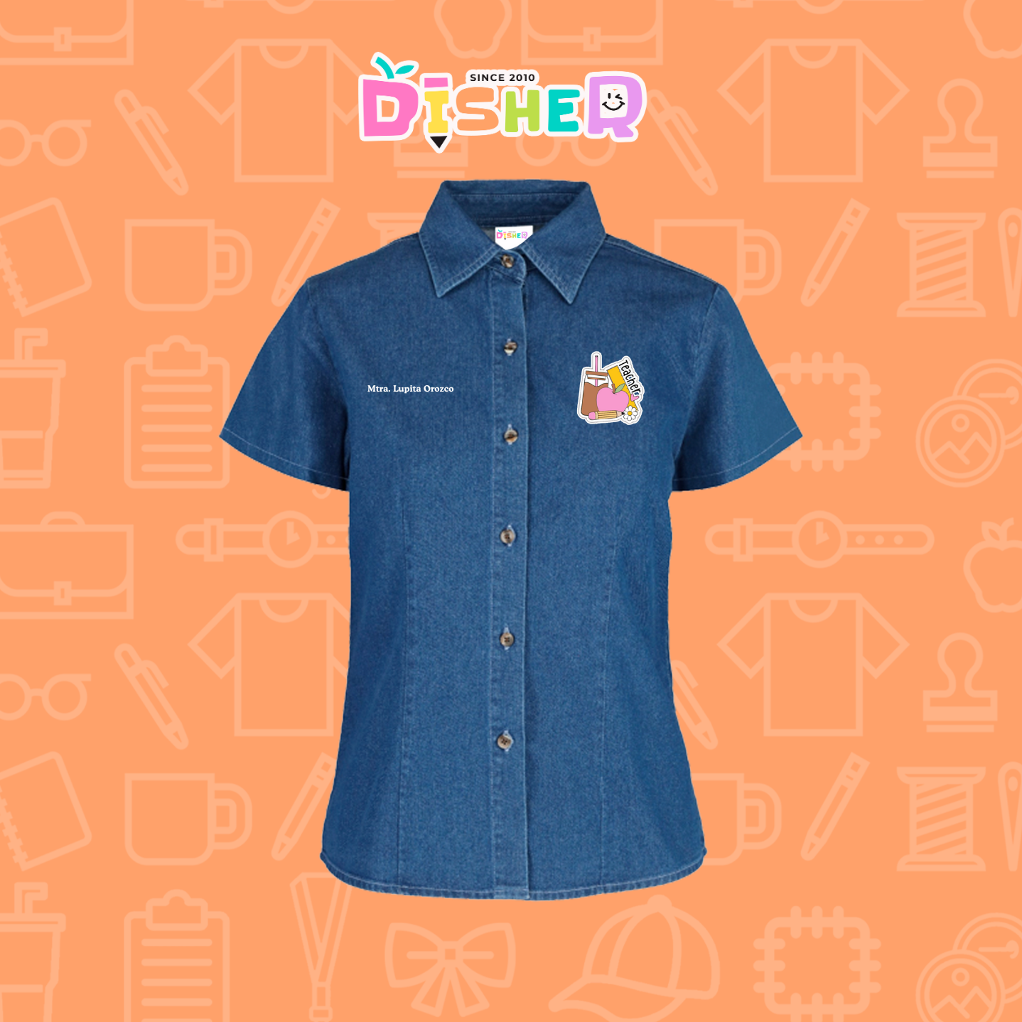 CBMC-D-036 : Camisa Bordada Mezclilla Manga Corta Dama  I  Teacher coffe