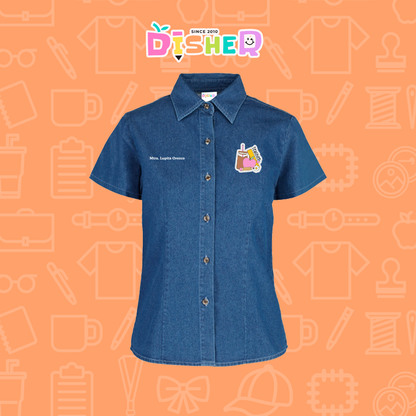 CBMC-D-036 : Camisa Bordada Mezclilla Manga Corta Dama  I  Teacher coffe