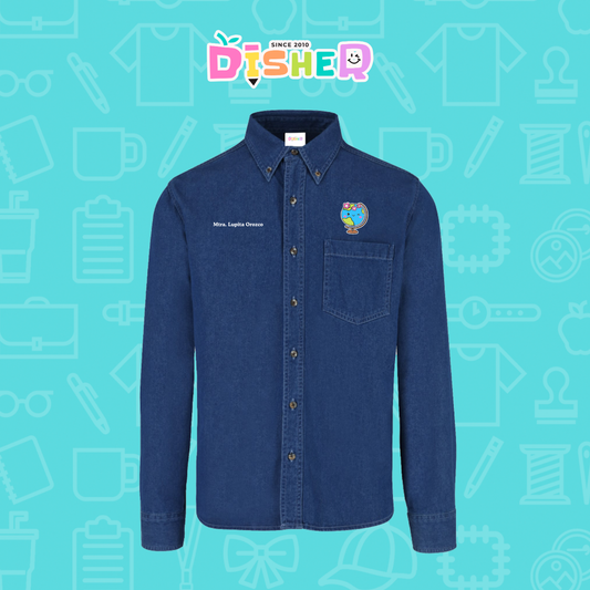 CBML-C-038: Camisa Bordada Mezclilla Manga Larga Caballero  I Mundo con flores