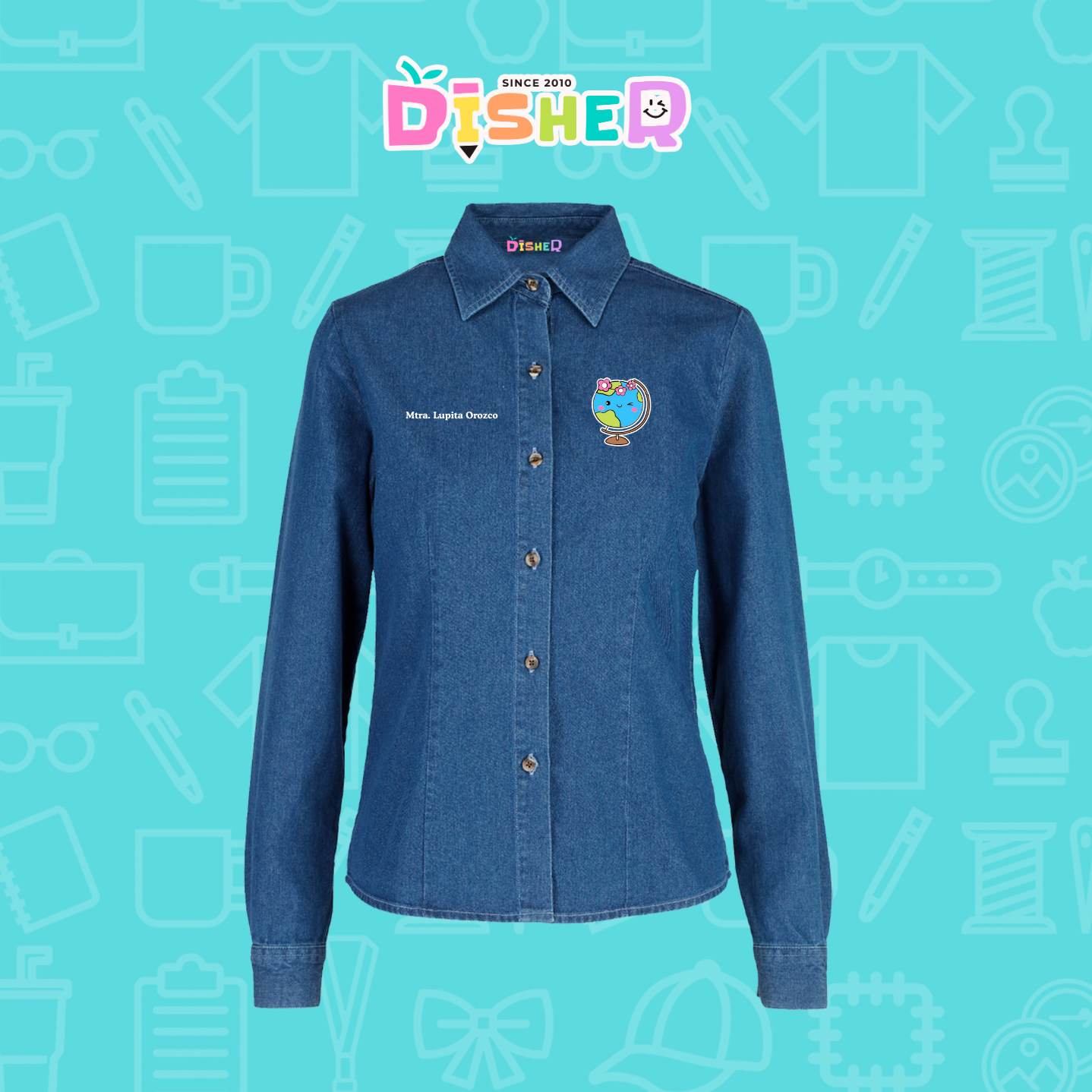 CBML-D-038: Camisa Bordada Mezclilla Manga Larga Dama  I Mundo con flores