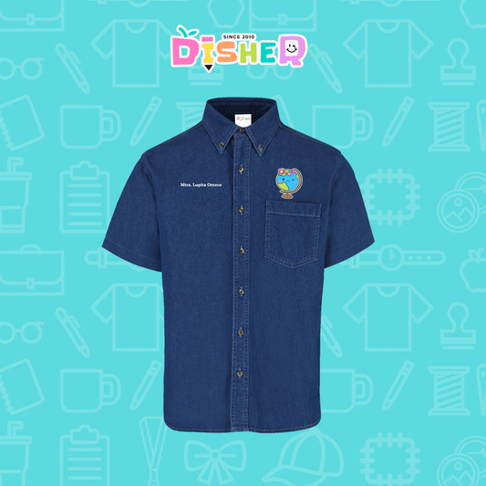 CBMC-C-038: Camisa Bordada Mezclilla Manga Corta Caballero  I Mundo con flores