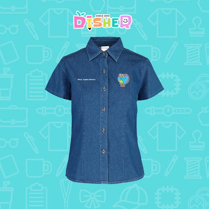 CBMC-D-038 : Camisa Bordada Mezclilla Manga Corta Dama  I Mundo con flores