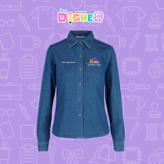 CBML-D-039: Camisa Bordada Mezclilla Manga Larga Dama  I Teacherlife