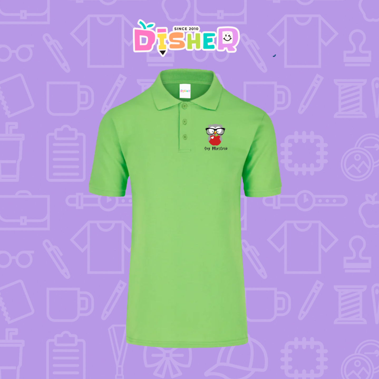 PBY-C-0079: Polo Bordada 50/50 Caballero I Búho gris manzana